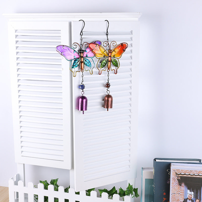 Butterfly Wind Chime Metal Craft Glass Painted Aluminum Tube Hanging Decoration Creative Home Decor Bell Wind Chime Tube Ornament In Stock