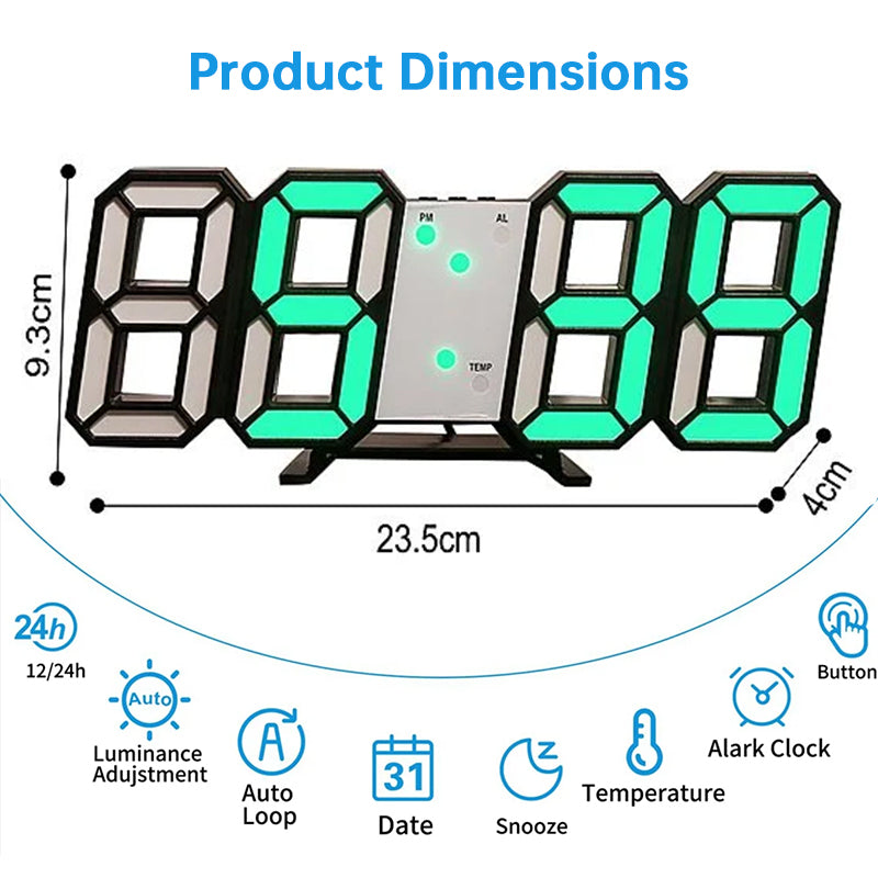 3D LED Digital Alarm Clock with Colorful Display, 12/24 Hour Format for Office, Living Room, Bedroom, Kitchen