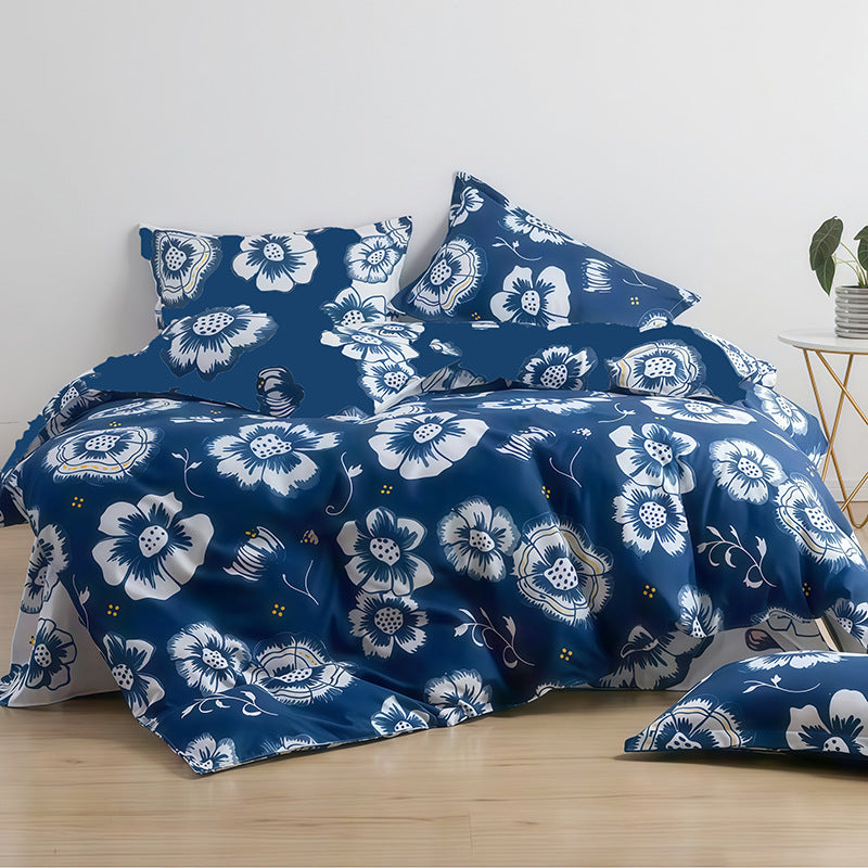 Cotton Flower Four-Piece Bed Sheet  Duvet Cover  And Fitted Sheet Set For Bedding