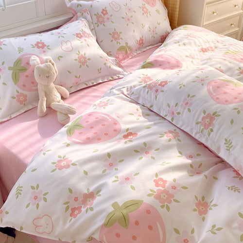 3 Piece Strawberry Duvet Cover Set Strawberry Print Bedding For Home Bedroom Decor Microfiber Quilt Cover Gifts Twin Full Queen King Size