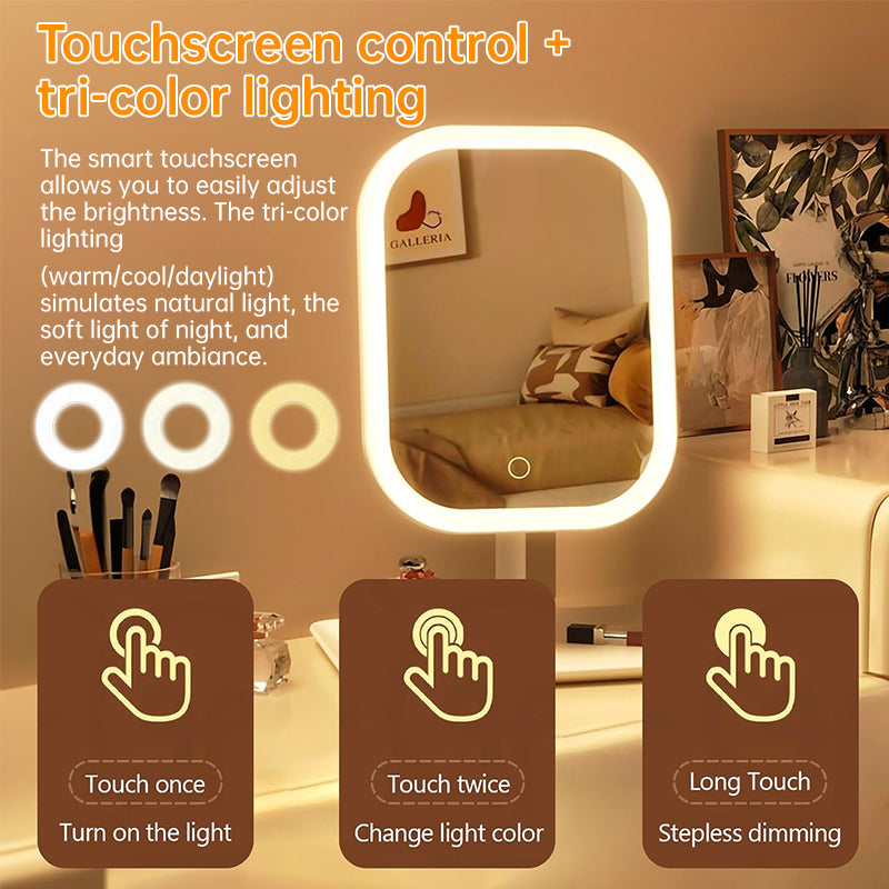Large Square Rotating LED Makeup Mirror with Adjustable Lighting, 1~2PCS, Vanity Mirror for Girls Dormitory & Home Use