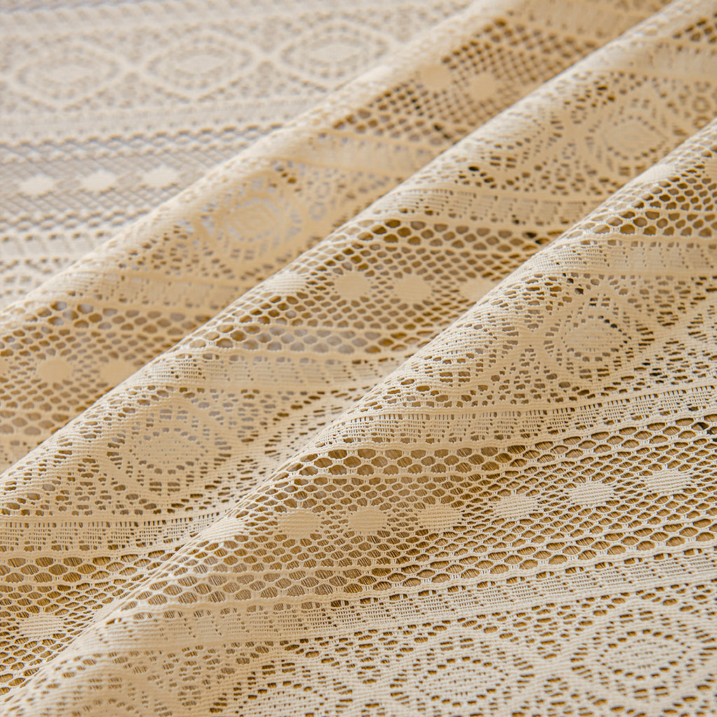 Wood Color Lace Mesh Curtains Living Room Bedroom