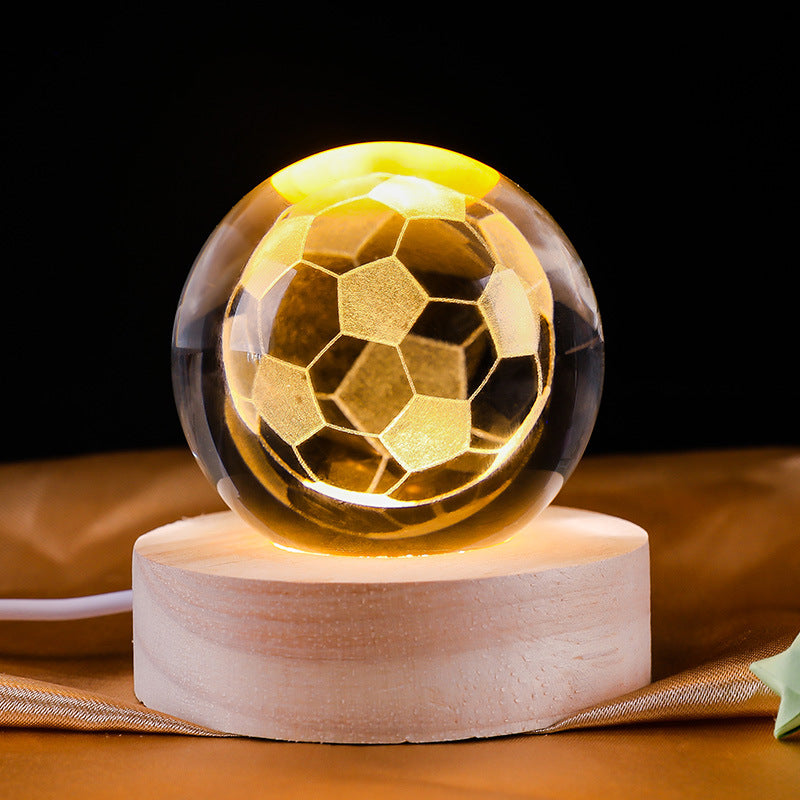 Creative 3D Internal Carving Night Light Basketball Crystal Ball Decoration Gift for Men's Birthday