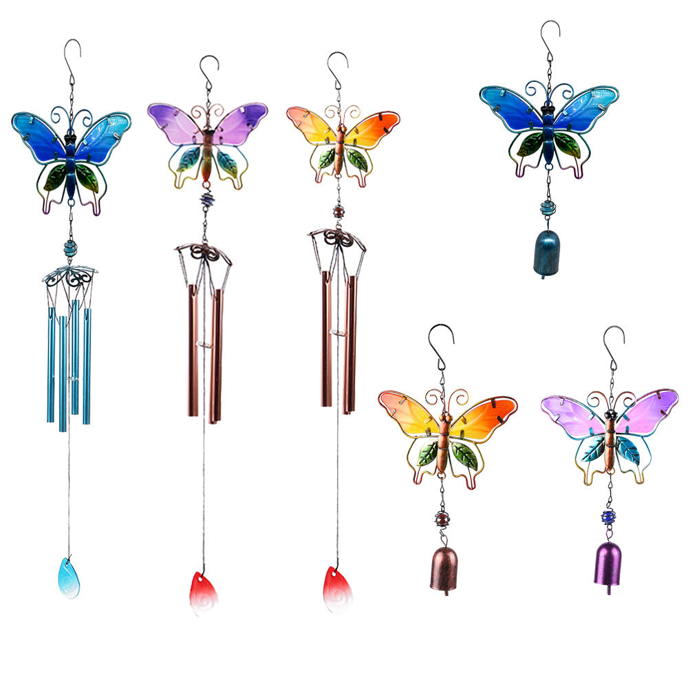 Butterfly Wind Chime Metal Craft Glass Painted Aluminum Tube Hanging Decoration Creative Home Decor Bell Wind Chime Tube Ornament In Stock