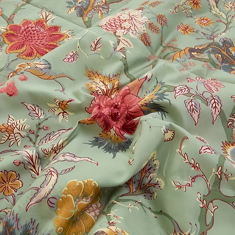 Cotton Flower Four-Piece Bed Sheet  Duvet Cover  And Fitted Sheet Set For Bedding