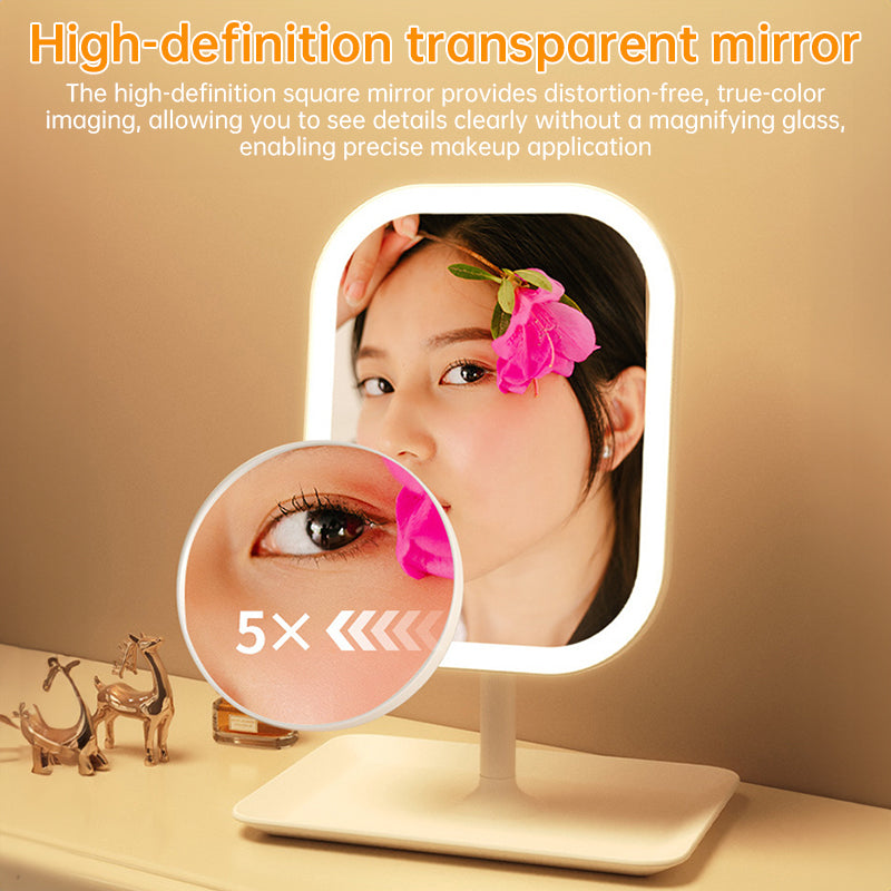 Large Square Rotating LED Makeup Mirror with Adjustable Lighting, 1~2PCS, Vanity Mirror for Girls Dormitory & Home Use