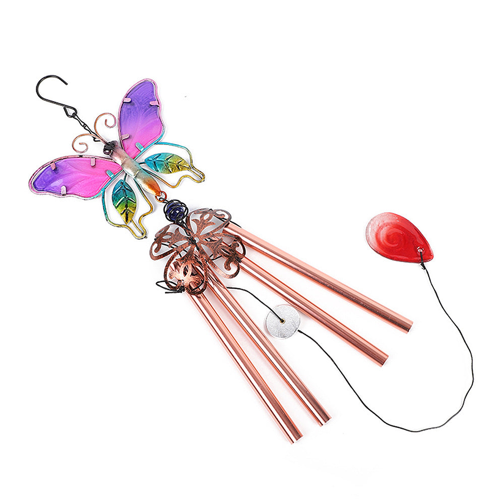 Butterfly Wind Chime Metal Craft Glass Painted Aluminum Tube Hanging Decoration Creative Home Decor Bell Wind Chime Tube Ornament In Stock