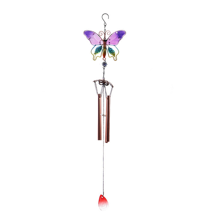 Butterfly Wind Chime Metal Craft Glass Painted Aluminum Tube Hanging Decoration Creative Home Decor Bell Wind Chime Tube Ornament In Stock