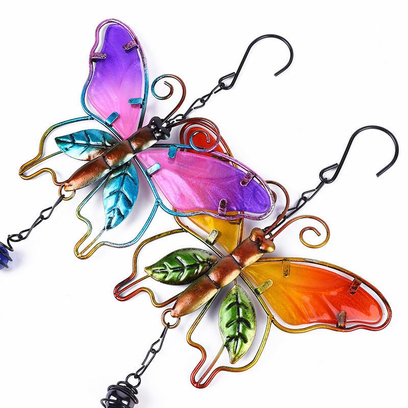 Butterfly Wind Chime Metal Craft Glass Painted Aluminum Tube Hanging Decoration Creative Home Decor Bell Wind Chime Tube Ornament In Stock