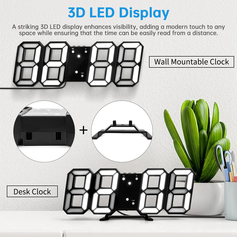 3D LED Digital Alarm Clock with Colorful Display, 12/24 Hour Format for Office, Living Room, Bedroom, Kitchen