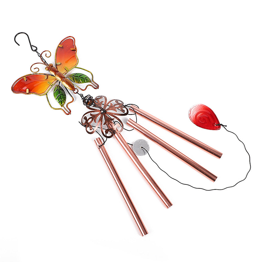 Butterfly Wind Chime Metal Craft Glass Painted Aluminum Tube Hanging Decoration Creative Home Decor Bell Wind Chime Tube Ornament In Stock
