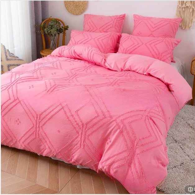 Bedding Bedding Craft Solid Color Cut Flower Square Shape Three-piece Home Textile Set
